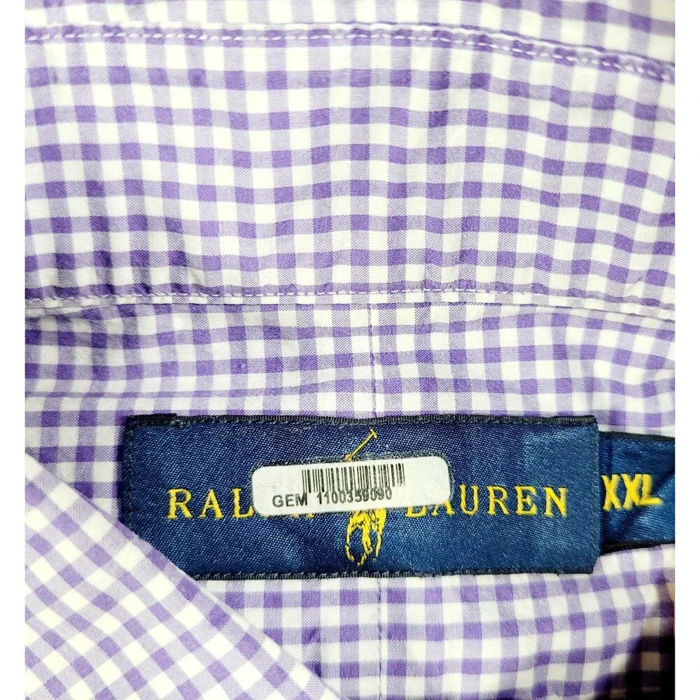 Ralph Lauren Shirt Mens 2XL Purple Check Long Sleeve Button Down Cotton Logo